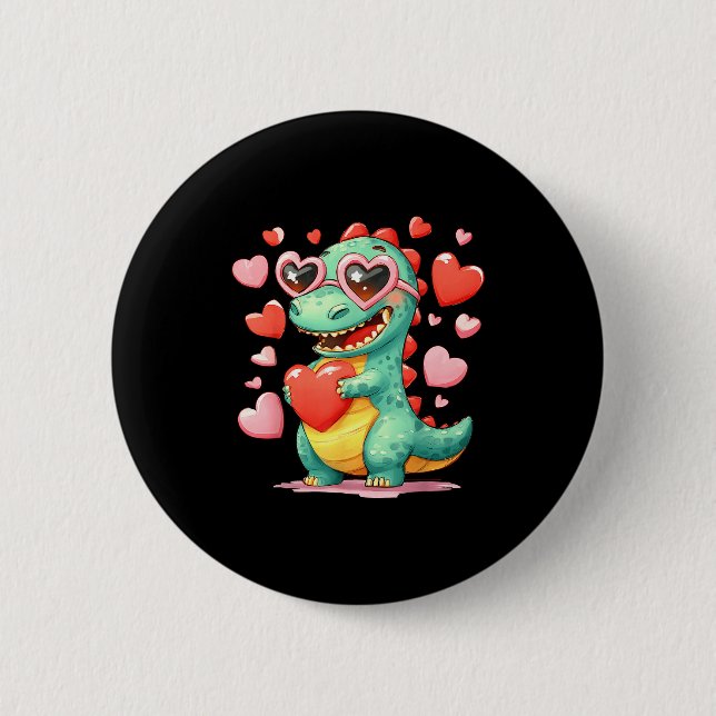 Valentine Dinosaur Trex Holding Heart Girl Sunl Bo Button (Vorderseite)