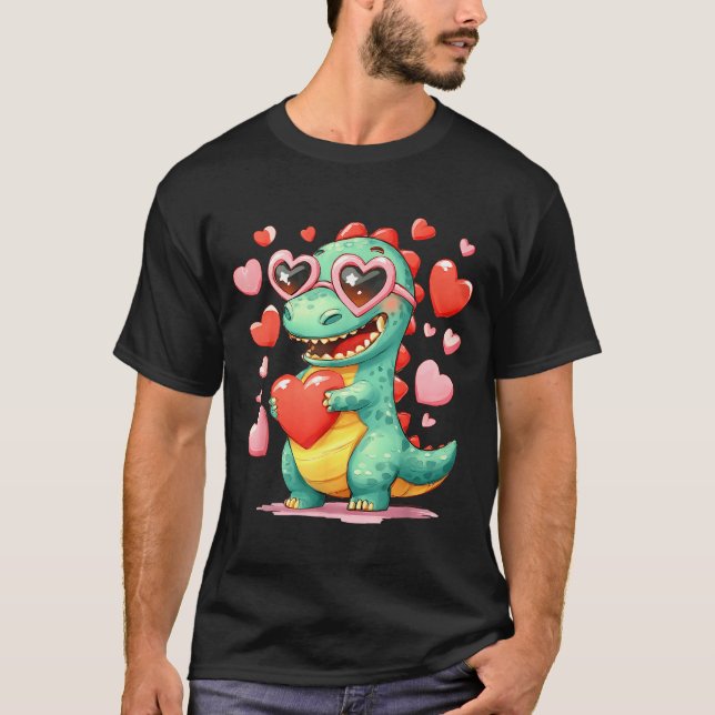 Valentine Dinosaur Trex Holding Heart Girl Sunl Bo T-Shirt (Vorderseite)