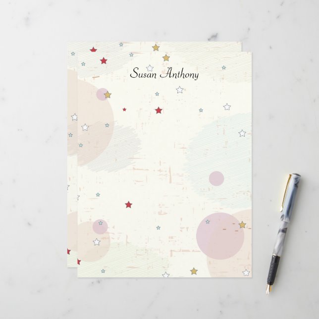 Valentine Distressed Stars Circle Stationary Paper (Vorderseite/Rückseite Beispiel)