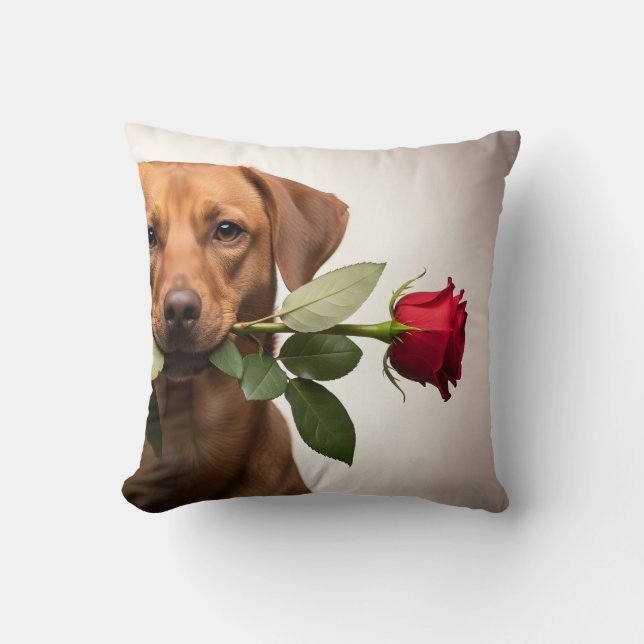 valentine dog holding rose portrait, cute dog kissen (Vorderseite)