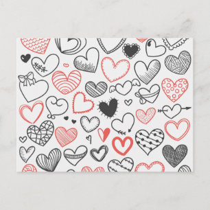 Valentine doodle herzen rot-schwarz Hipster Feiertagspostkarte