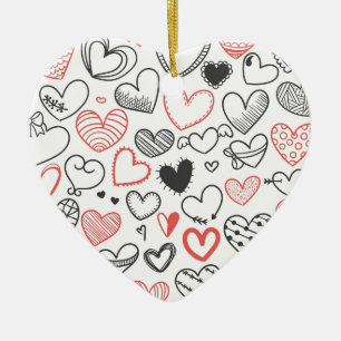 Valentine doodle herzen rot-schwarz Hipster Keramik Ornament