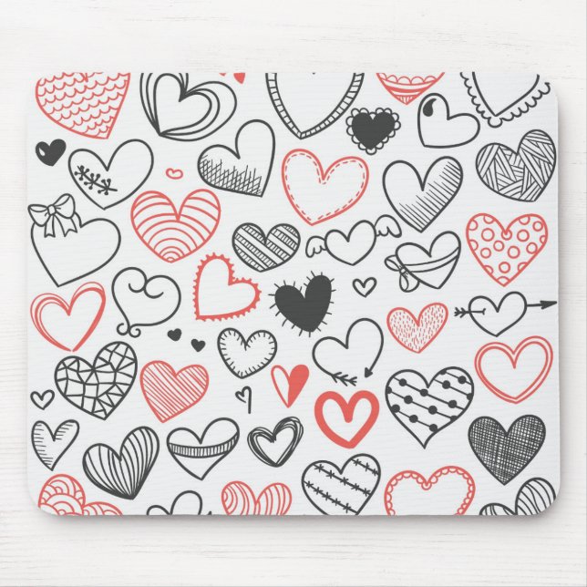 Valentine doodle herzen rot-schwarz Hipster Mousepad (Vorne)