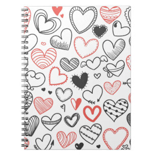 Valentine doodle herzen rot-schwarz Hipster Notizblock