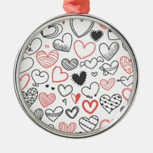 Valentine doodle herzen rot-schwarz Hipster Silbernes Ornament