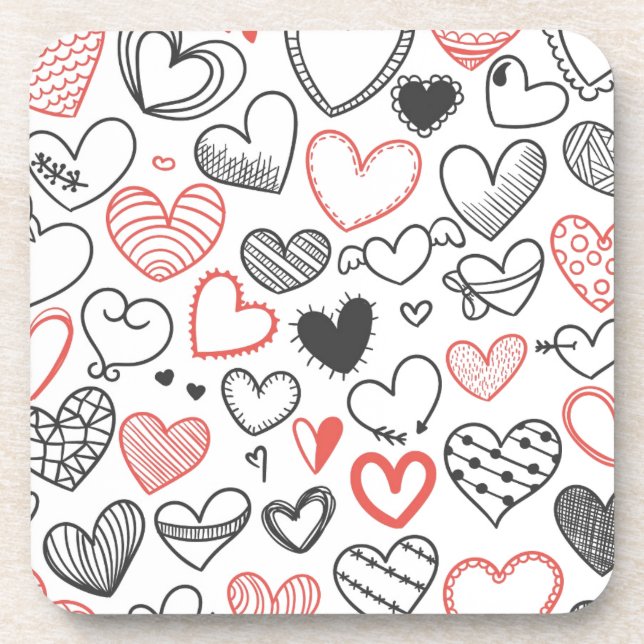 Valentine doodle herzen rot-schwarz Hipster Untersetzer (Vorderseite)