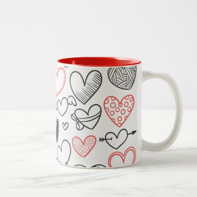 Valentine doodle herzen rot-schwarz Hipster Zweifarbige Tasse (Rechts)