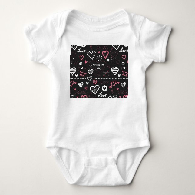 Valentine Doodle Vintages Herz Baby Strampler (Vorderseite)