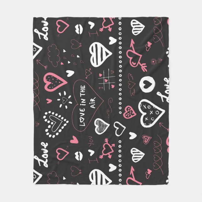 Valentine Doodle Vintages Herz Fleecedecke (Vorderseite)