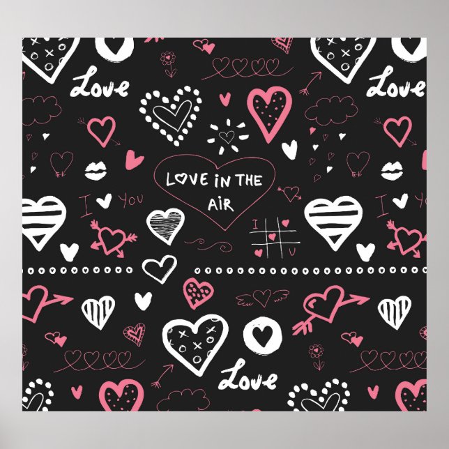 Valentine Doodle Vintages Herz Poster (Vorne)