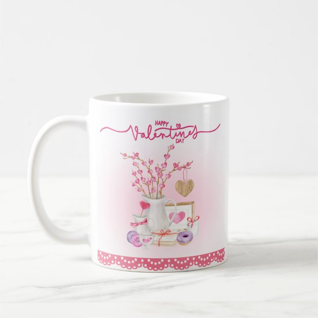 Valentine Doughnut Vase Gefüllte Zweige Herz Kaffeetasse (Links)