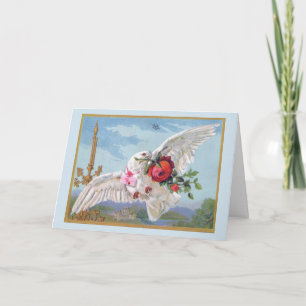Valentine Dove mit Rote Rose Feiertagskarte