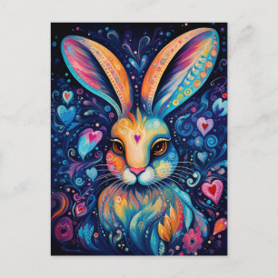 Valentine Dream Hearts: Rainbow Doodle Bunny Postkarte