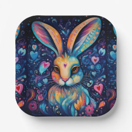 Valentine Dream Hearts: Regenbogen Doodle Bunny Pappteller