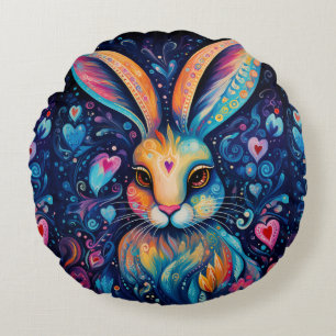 Valentine Dream Hearts: Regenbogen Doodle Bunny Rundes Kissen