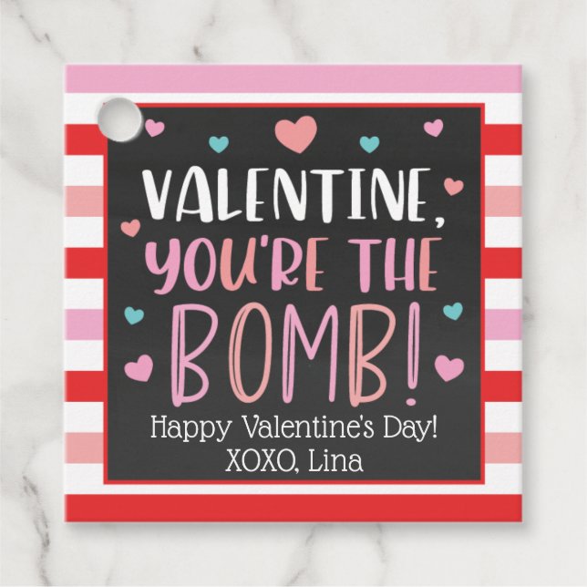 Valentine, du bist die Bomb-Liebesmarken Geschenkanhänger (Vorderseite)