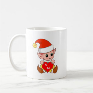 Valentine Elf mit Herz und Monogramm Kaffeetasse