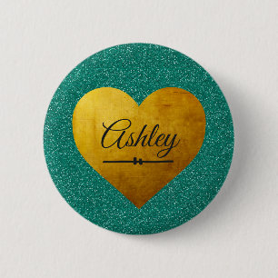 Valentine Emerald Glitzer Gold Herzstück Individue Button