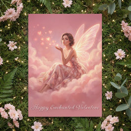 Valentine Fairy on Pink Clouds Fantasy Art Feiertagskarte