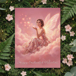 Valentine Fairy on Pink Clouds Fantasy Art Feiertagspostkarte