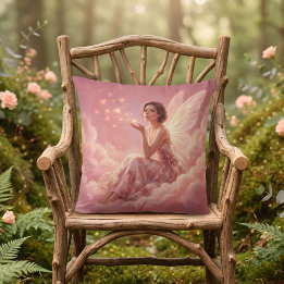 Valentine Fairy on Pink Clouds Fantasy Art Kissen