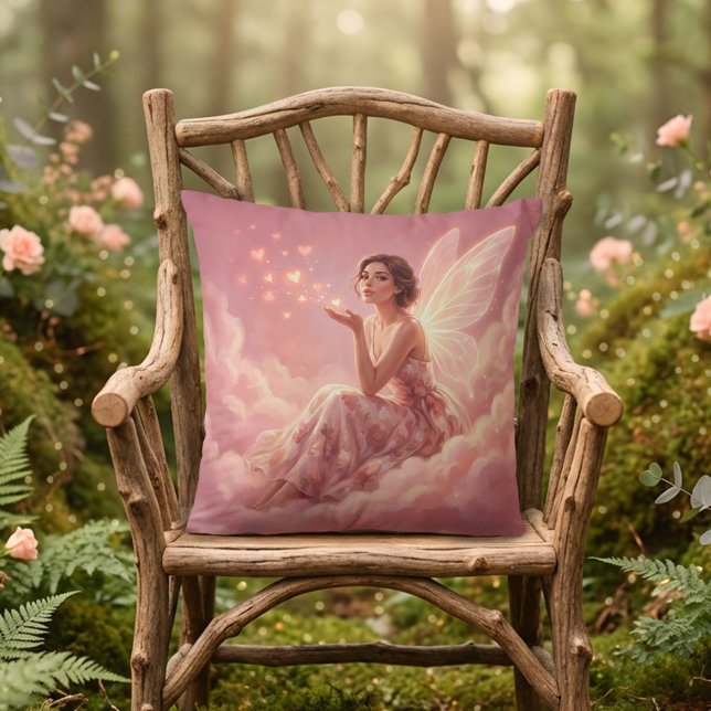 Valentine Fairy on Pink Clouds Fantasy Art Kissen (Von Creator hochgeladen)