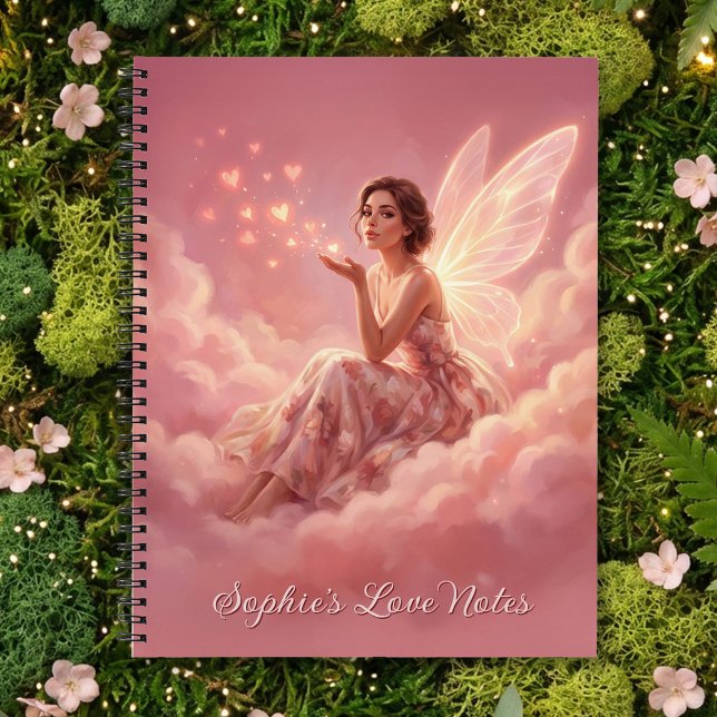 Valentine Fairy on Pink Clouds Fantasy Art Name Notizbuch (Von Creator hochgeladen)