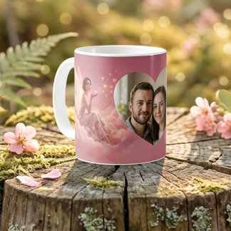 Valentine Fairy on Pink Clouds Fantasy Art Photo Kaffeetasse