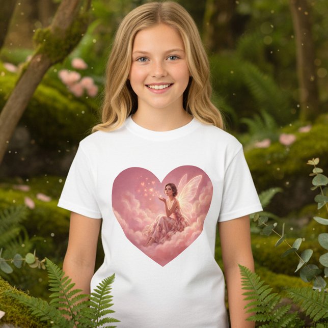 Valentine Fairy on Pink Clouds Fantasy Art T-Shirt (Von Creator hochgeladen)