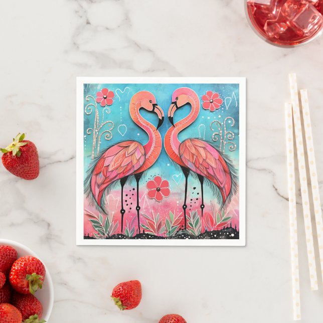 Valentine Flamingo Kunst Serviette (Beispiel)