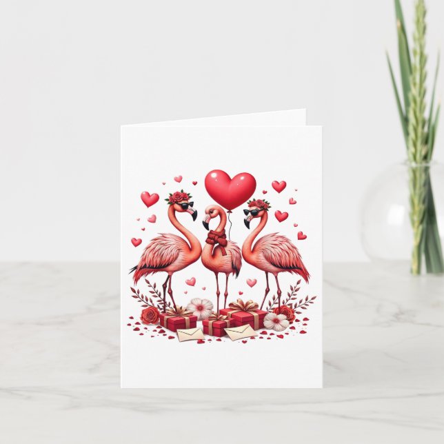 Valentine Flamingo Pink Tierherz Happy Valenti Karte (Vorderseite)