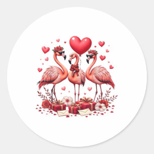 Valentine Flamingo Pink Tierherz Happy Valenti Runder Aufkleber