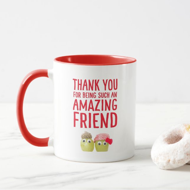 Valentine for Vegan Friend - Cute Fruits Thank You Tasse (Mit Donut)