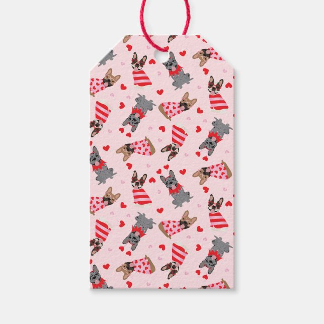 Valentine French Bulldogs Geschenkanhänger (Vorderseite)