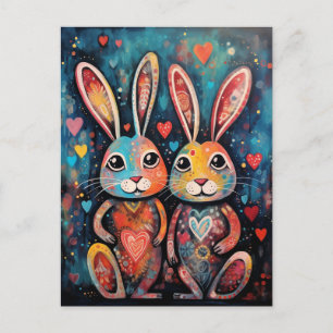 Valentine Friends Bunnies langes Herz Postkarte