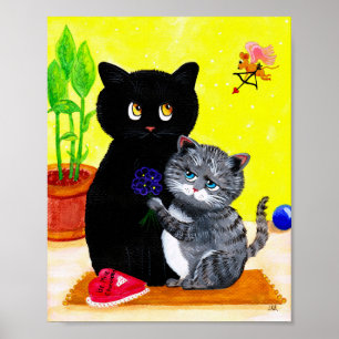 Valentine Funny Cat Cupid Creationarts Poster