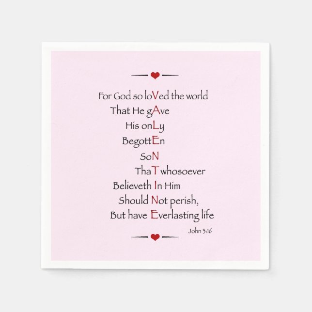 VALENTINE - Für Gott so liebte die Welt Serviette (Vorderseite)