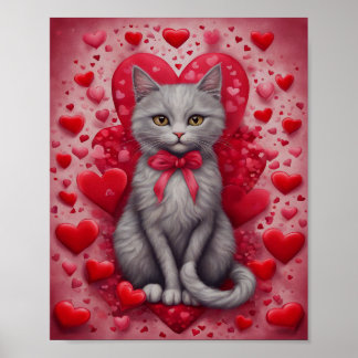 Valentine für niedliche Katzen und Herz Poster