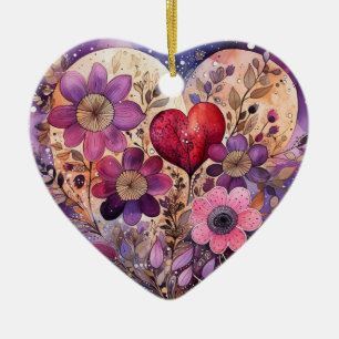 Valentine Garden Herz und Blume Keramik Ornament