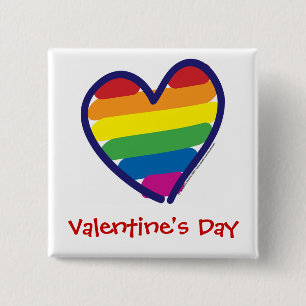 Valentine Gay Pride Rainbow Heart Button