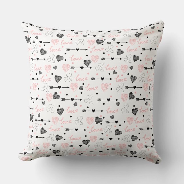 Valentine Gift Pillow Sketch Heart I Love You Text Kissen (Vorderseite)