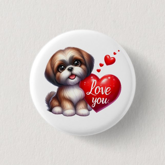 Valentine Gift - Shih Tzu Sparkle Button (Vorderseite)