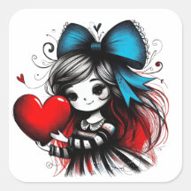 Valentine Girl Art 3 Zoll Aufkleber – Kawaii Liebe