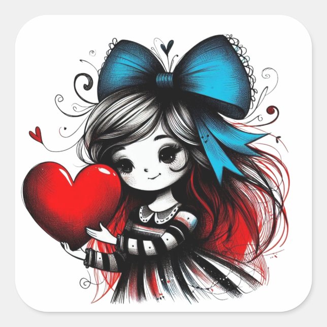 Valentine Girl Art 3 Zoll Aufkleber – Kawaii Liebe (Vorderseite)