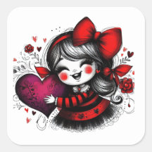 Valentine Girl Art 3 Zoll Aufkleber – Kawaii Liebe