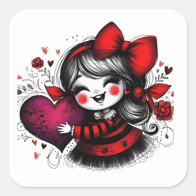 Valentine Girl Art 3 Zoll Aufkleber – Kawaii Liebe (Vorderseite)