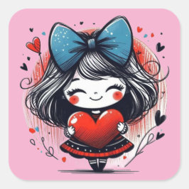 Valentine Girl Art 3 Zoll Aufkleber – Kawaii Liebe