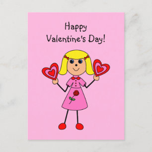 Valentine Girl Stick Figure Feiertagspostkarte