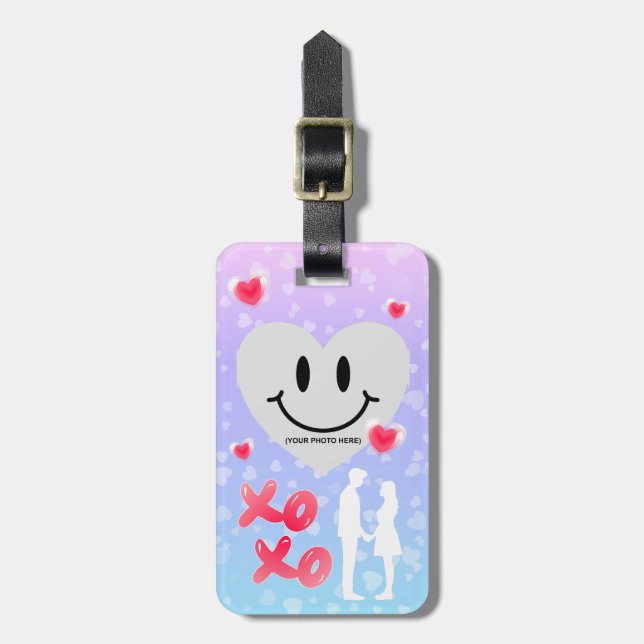 Valentine Glass Heart Balloon Bubblegum Couple Gepäckanhänger (Vorderseite vertikal)