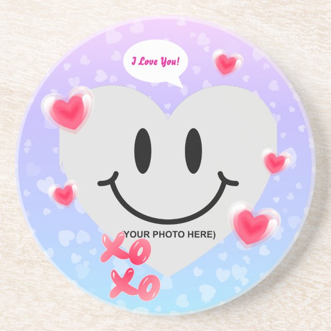 Valentine Glass Heart Balloon Bubblegum Couple Getränkeuntersetzer (Vorne)